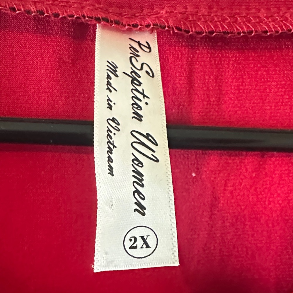 Perseption Red Eyelet Lace-Up Long Sleeve Blouse - Picture 4 of 7